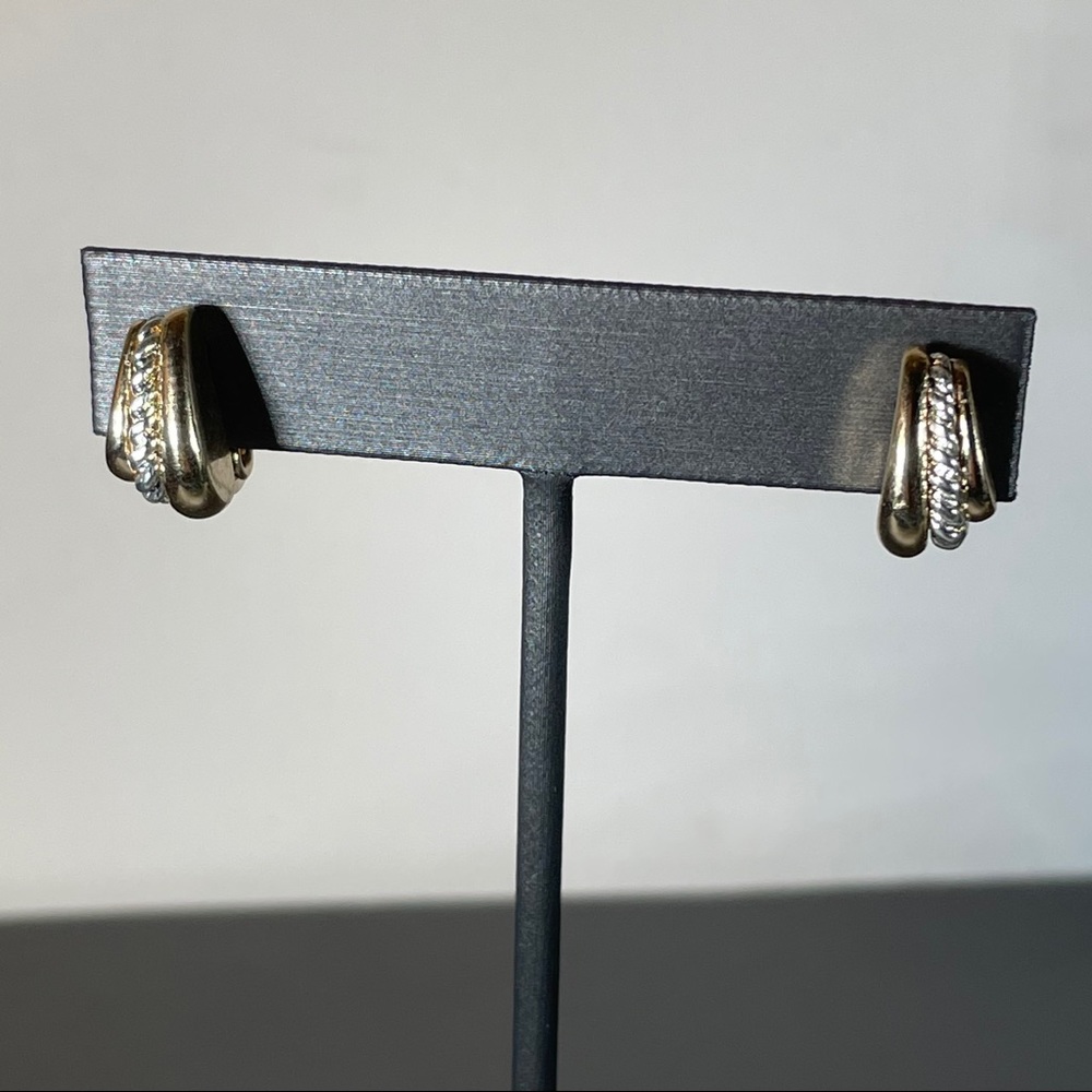 HMN Silver Gold Tone Clip On Twist Small Earrings